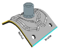 Maßskizze einer Solar-Kalotte auf Wellenform mit Radius und Breite